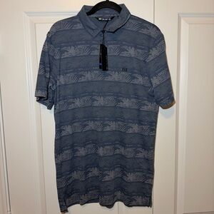 TravisMathew Men's Slate Blue Patterned Polo Golf Logo embroidered